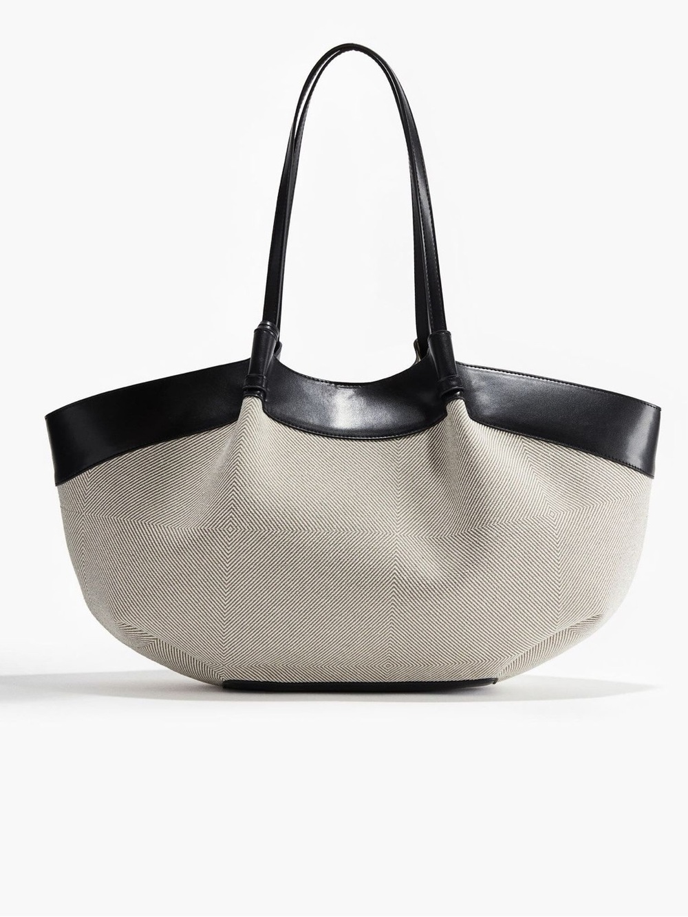 H&M NWT large Canvas Tote Bag with Black Leather Trim & mini pouch wallet insert